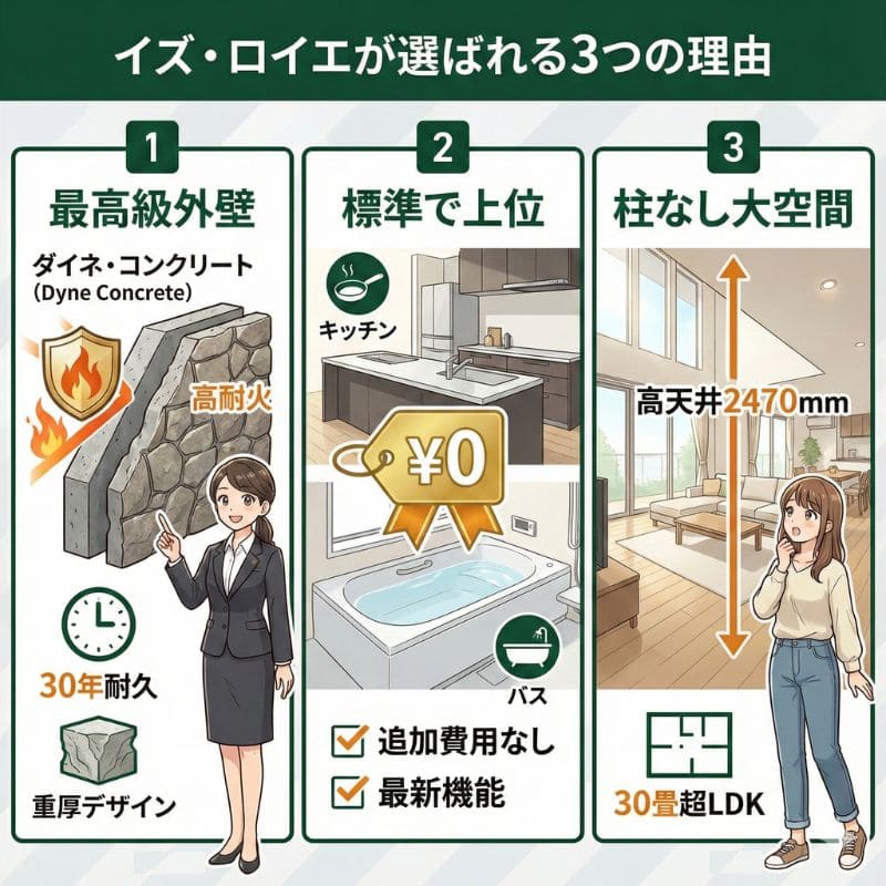積水ハウス選ばれる3つの理由：外壁・標準設備・柱なし空間