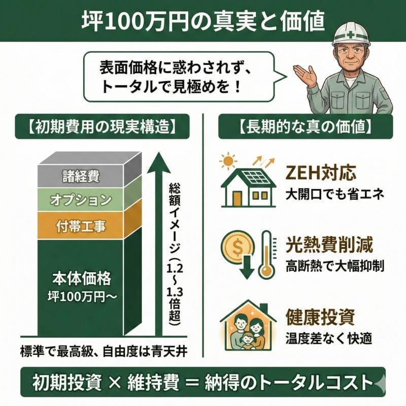 積水ハウス坪100万円の真実。費用内訳と長期的メリットの図解