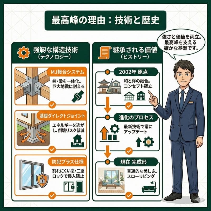 積水ハウスの技術力と歴史的価値を示すインフォグラフィック