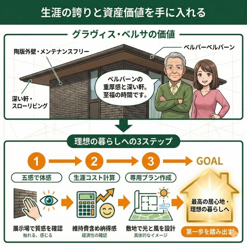 積水ハウスのグラヴィス・ベルサの価値と実現ステップ図。