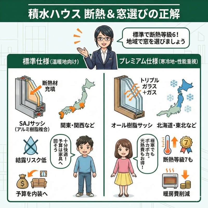 積水ハウス断熱・窓選びの正解。標準とプレミアムを地域別比較
