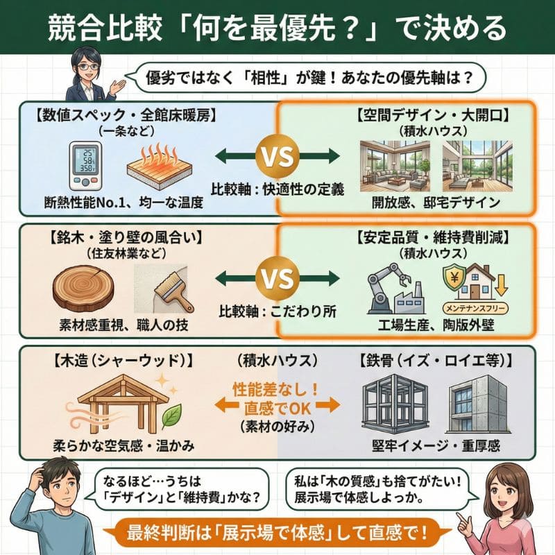 積水ハウスと競合・木造鉄骨の比較図解