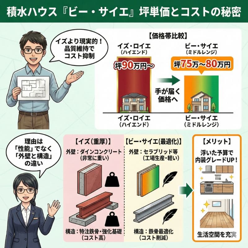 積水ハウス ビー・サイエ 坪単価とコスト比較図解