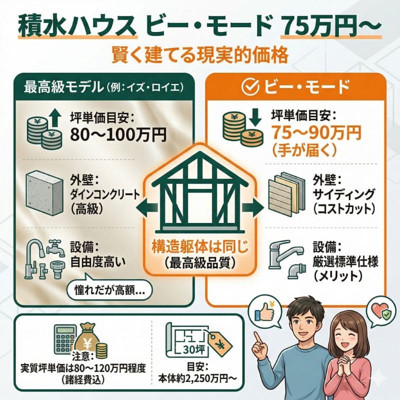 積水ハウス ビー・モードと最高級モデルの価格比較図