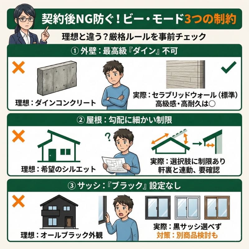積水ハウスのビー・モード契約後の3つの制約を解説する図