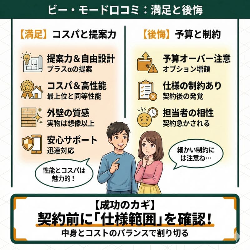 積水ハウス「ビー・モード」口コミの満足点と後悔点を図解