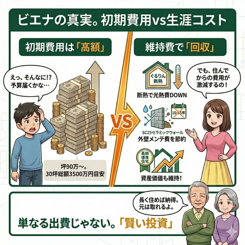 積水ハウス「ビエナ」初期費用vs生涯コスト比較図