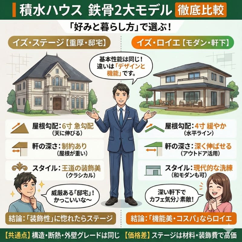 積水ハウス イズ・ステージとロイエの比較インフォグラフィック