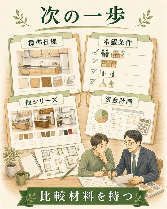 標準仕様と希望条件を資金計画まで含めて比べる手順図
