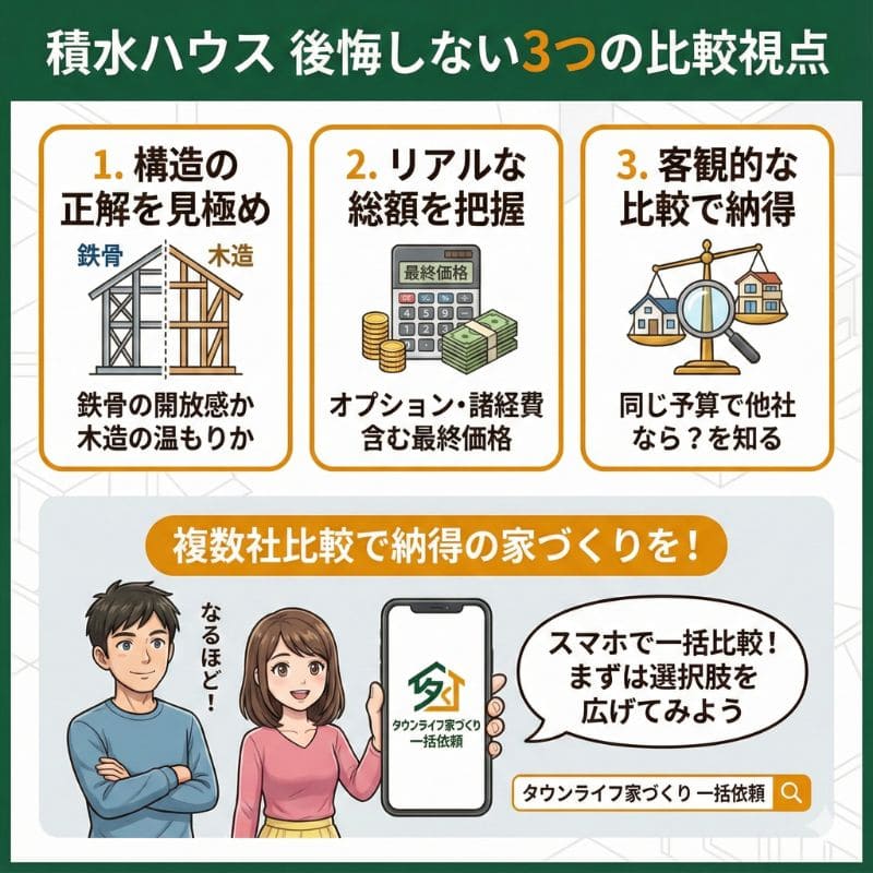 積水ハウスで後悔しないための3つの比較ポイント図解