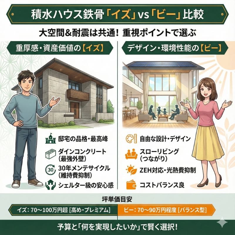 積水ハウス鉄骨「イズ」と「ビー」比較図