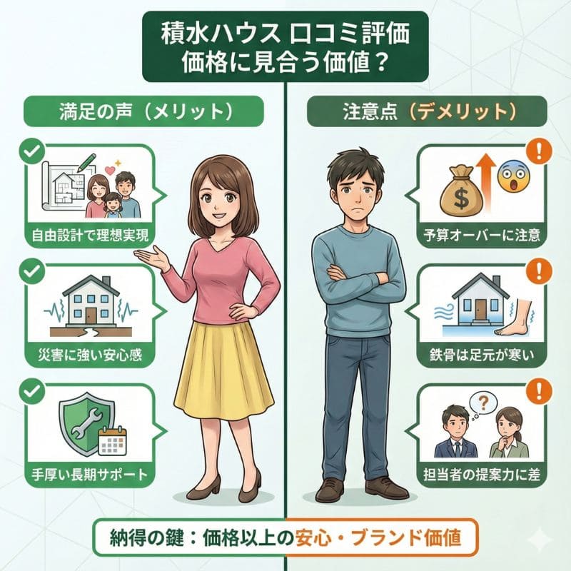 積水ハウスの口コミ評価。満足の声と注意点を比較