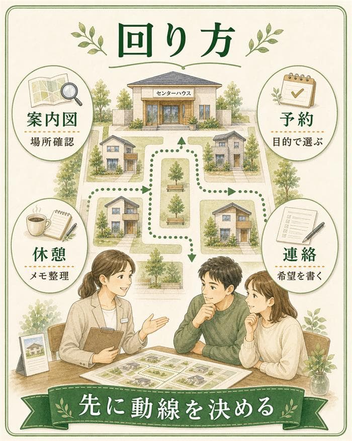 センターハウスを起点に当日の回り方を決める図解