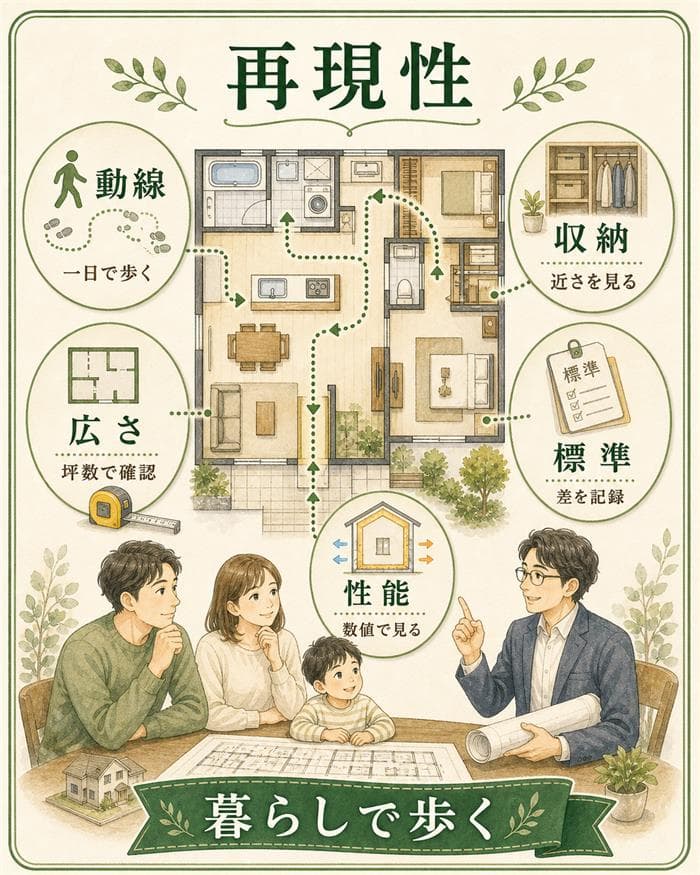 モデルハウスで暮らしと費用の再現性を見る図解