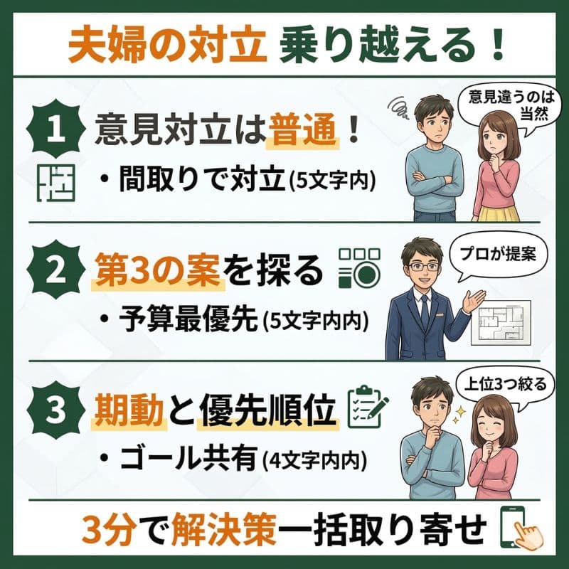 家づくりにおける、夫婦の意見対立解決のコツ3点。