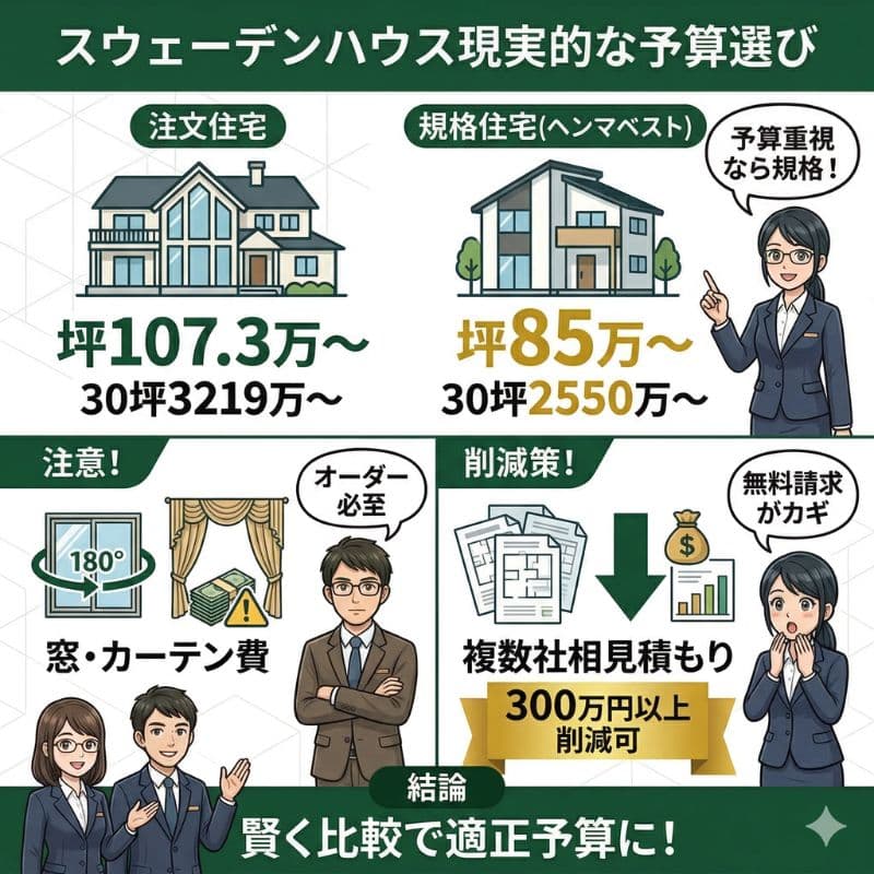 スウェーデンハウス予算選び。規格が安く、比較で削減。