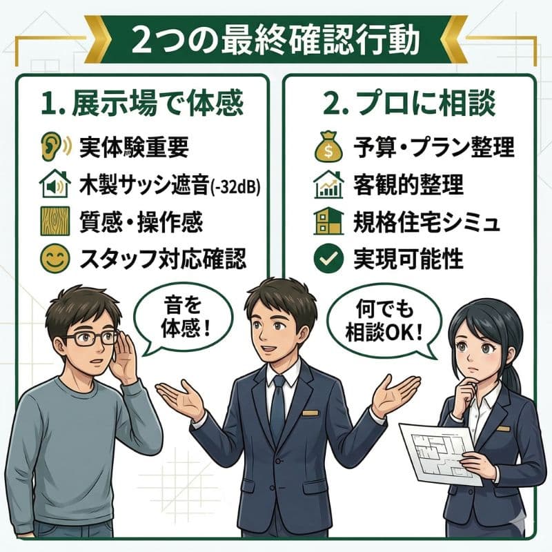 家づくりの最終確認:展示場で音を体感、プロに相談。