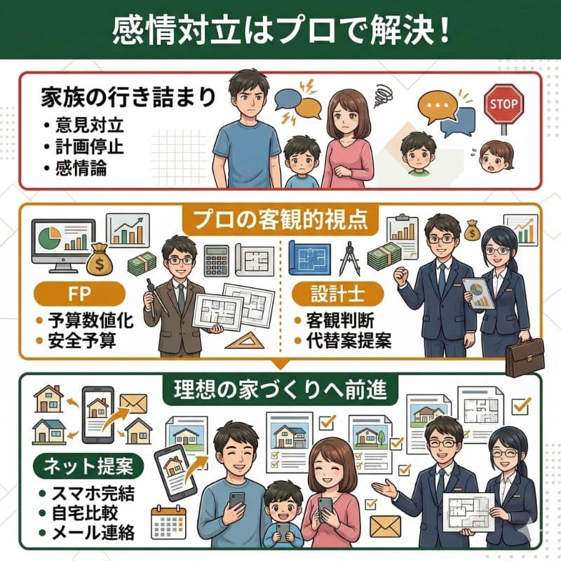 家族の家づくり行き詰まりをプロの視点で解決する図解