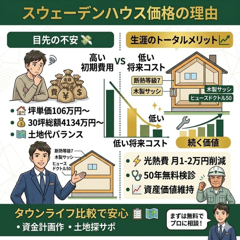 スウェーデンハウスの価格とメリット比較、タウンライフで相談。
