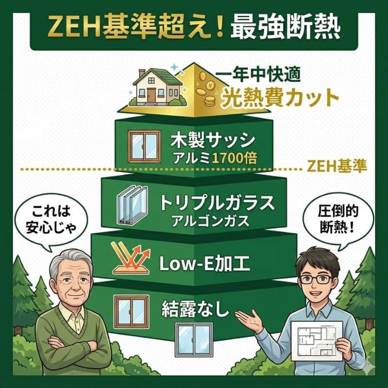 スウェーデンハウスの最強断熱性能。ZEH基準超えで一年中快適。