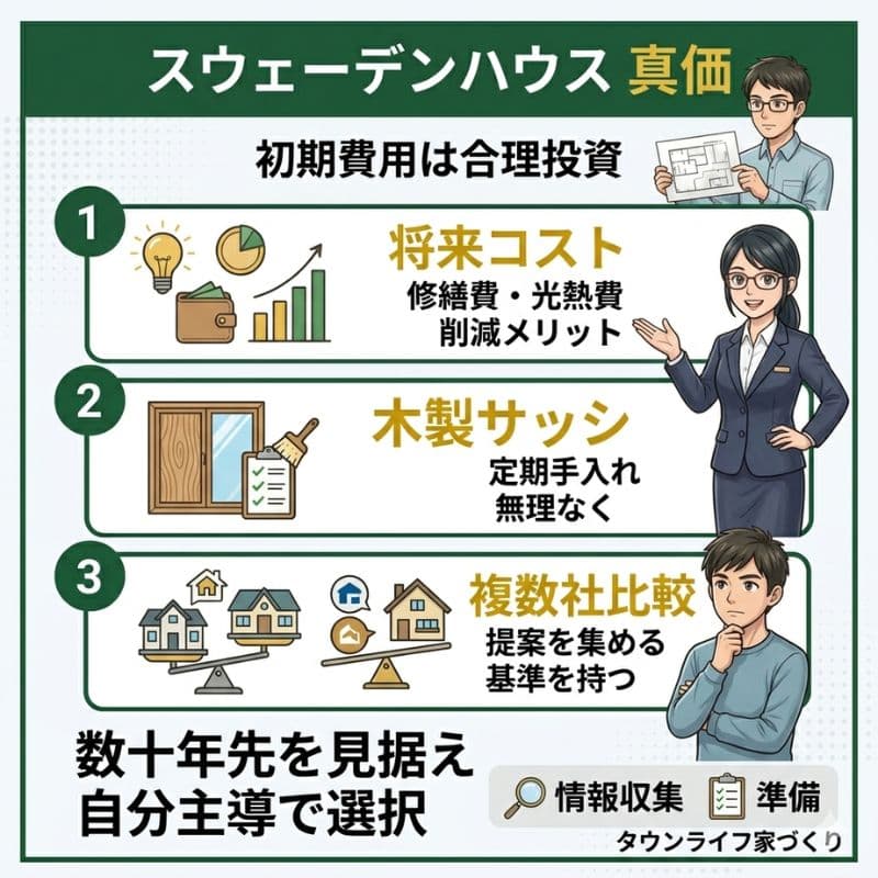 スウェーデンハウスの真価。将来コスト・木製サッシ・複数社比較を解説。