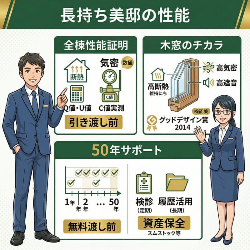 長持ちする住宅の性能とサポート体制の図