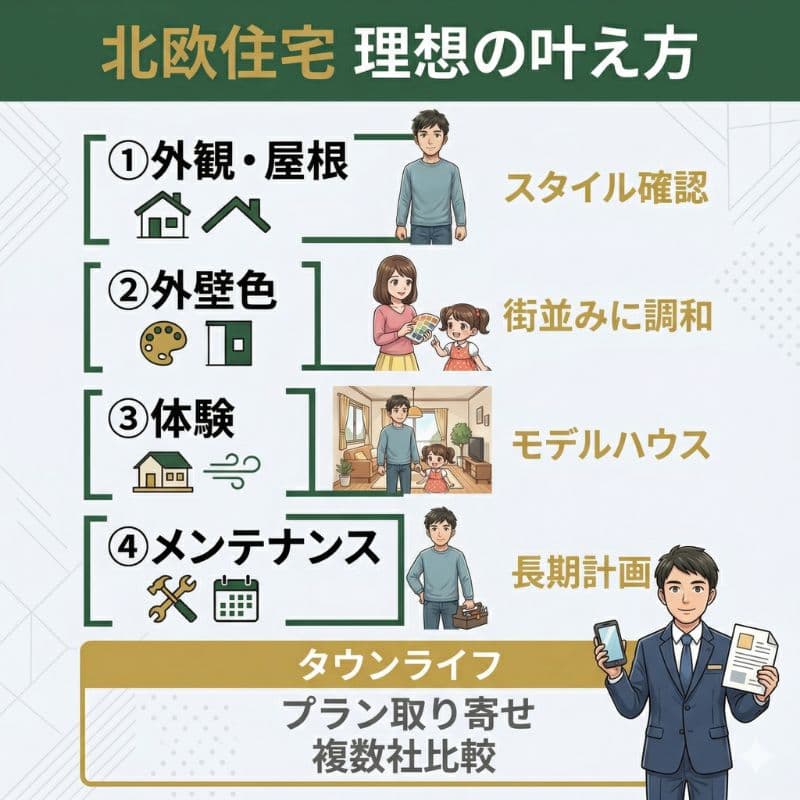 北欧住宅の叶え方。4ステップ（外観、色など）とプラン比較。