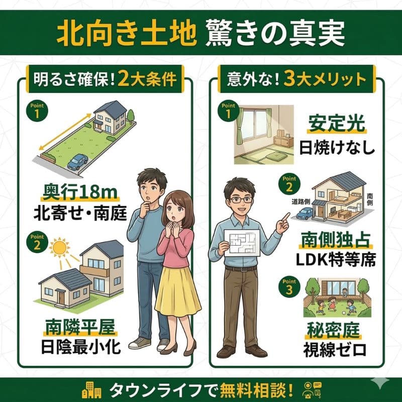 北向き土地の明るさ確保条件と意外なメリット