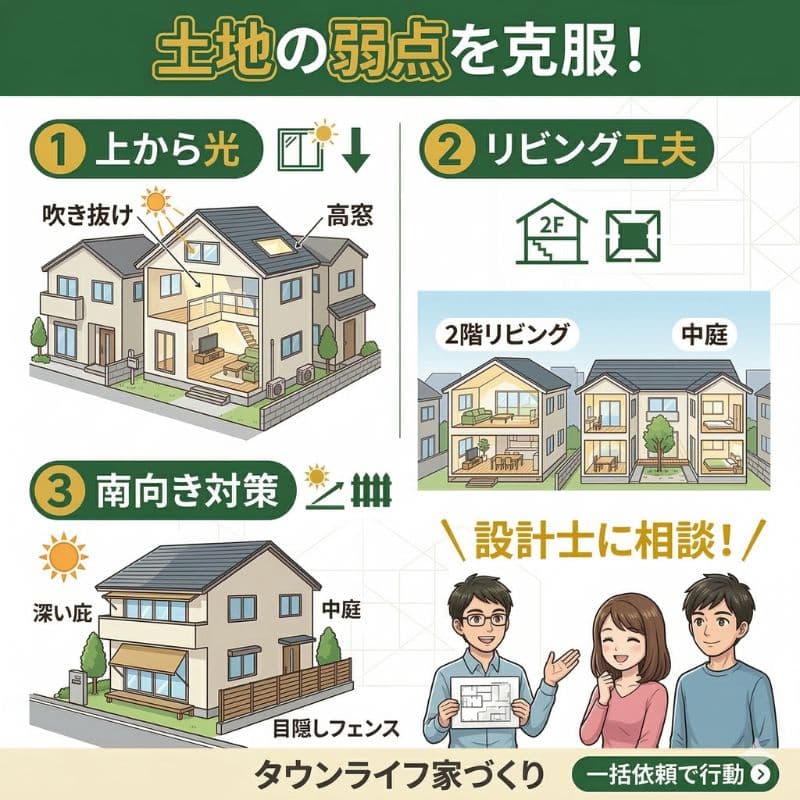 土地の弱点を克服する住宅設計の工夫。3つのポイントを解説。