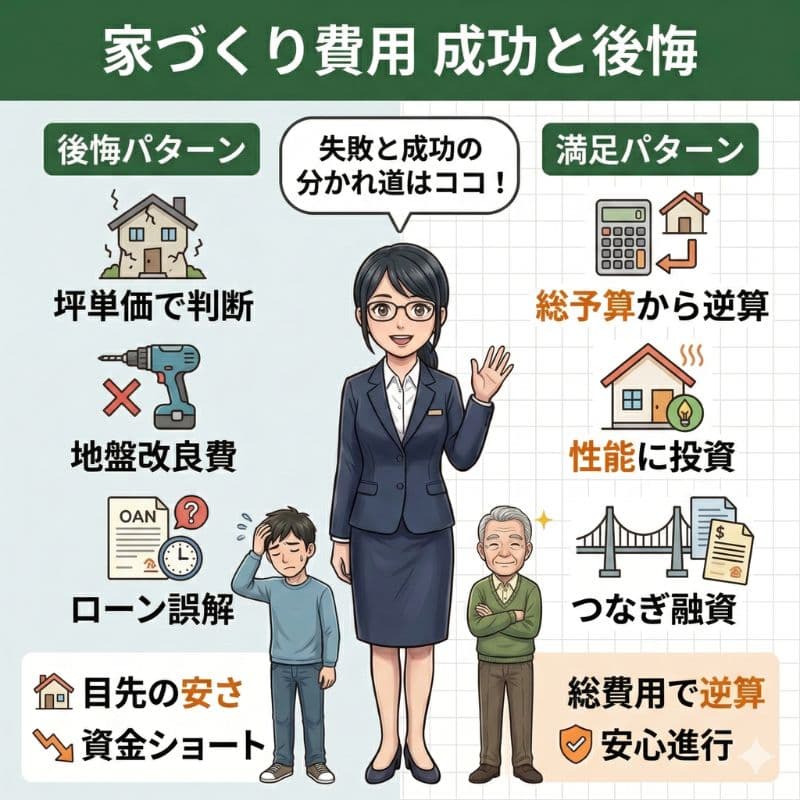 「家づくり費用 成功と後悔」の比較図