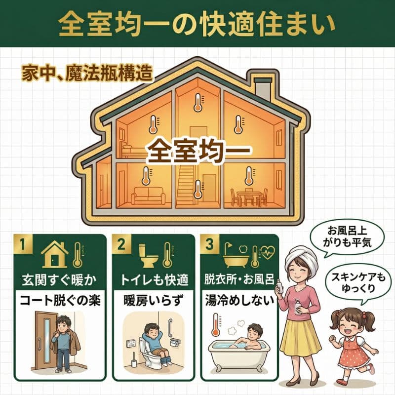 家中どこでも暖か、全室均一「魔法瓶構造」のメリット。