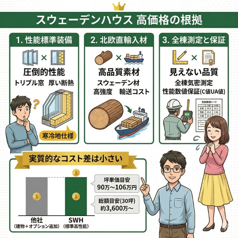 スウェーデンハウスが高価格な理由と実質コストの図解