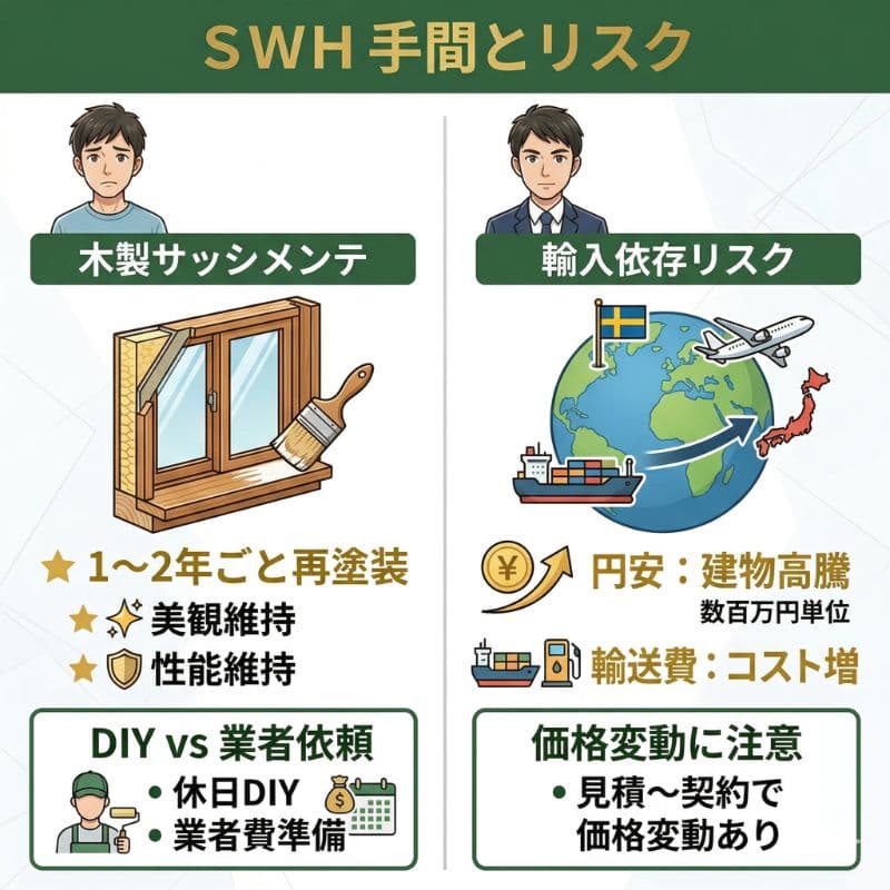スウェーデンハウスの木製サッシメンテと円安・輸送費リスクの解説