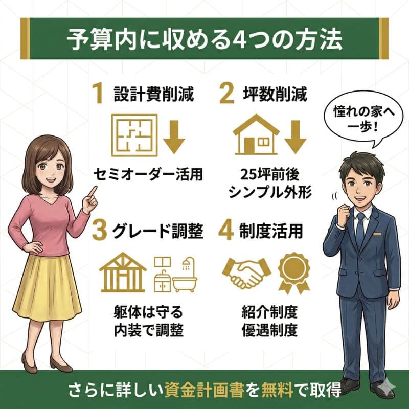 スウェーデンハウスを予算内に収める4つの方法解説図