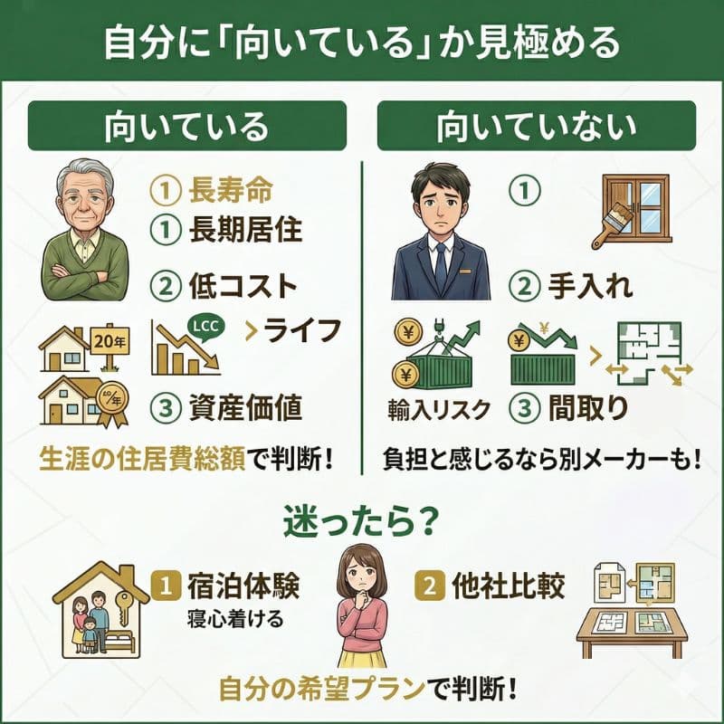 スウェーデンハウスの向き不向きを比較したインフォグラフィック