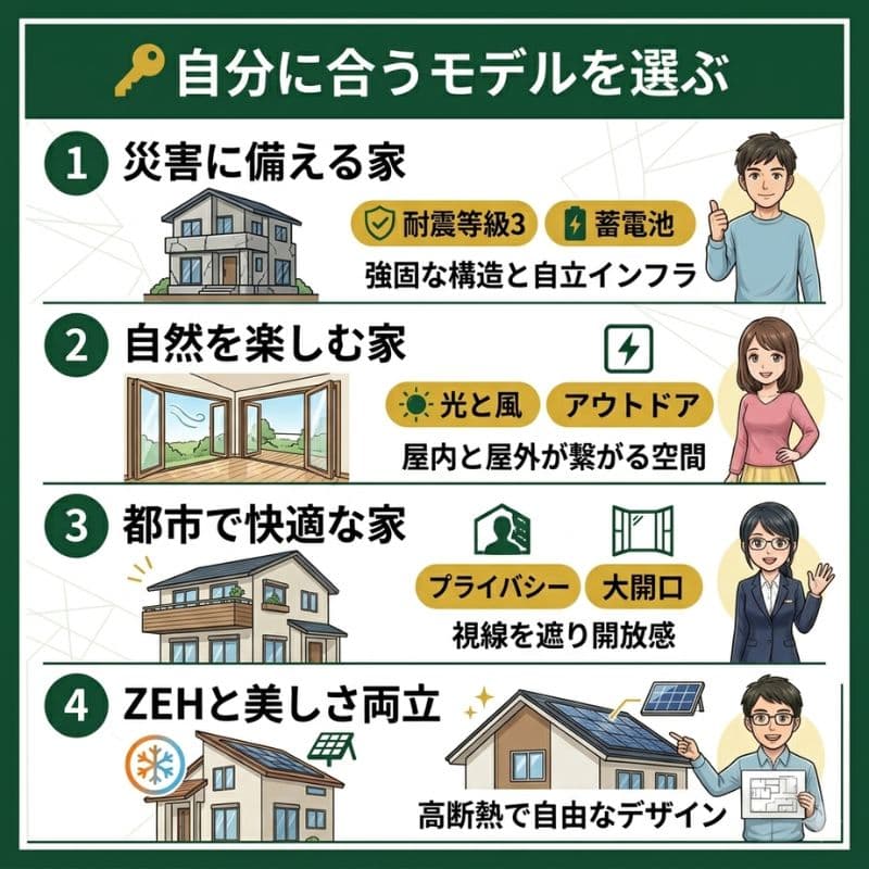 スウェーデンハウスの4つのベースモデルを紹介する図解。