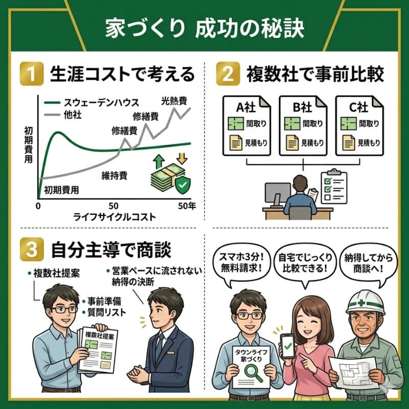 スウェーデンハウスの生涯コストと他社比較のインフォグラフィック