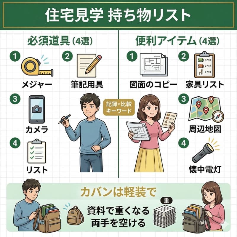 住宅見学持ち物リスト（必須＆便利）とカバン軽量化