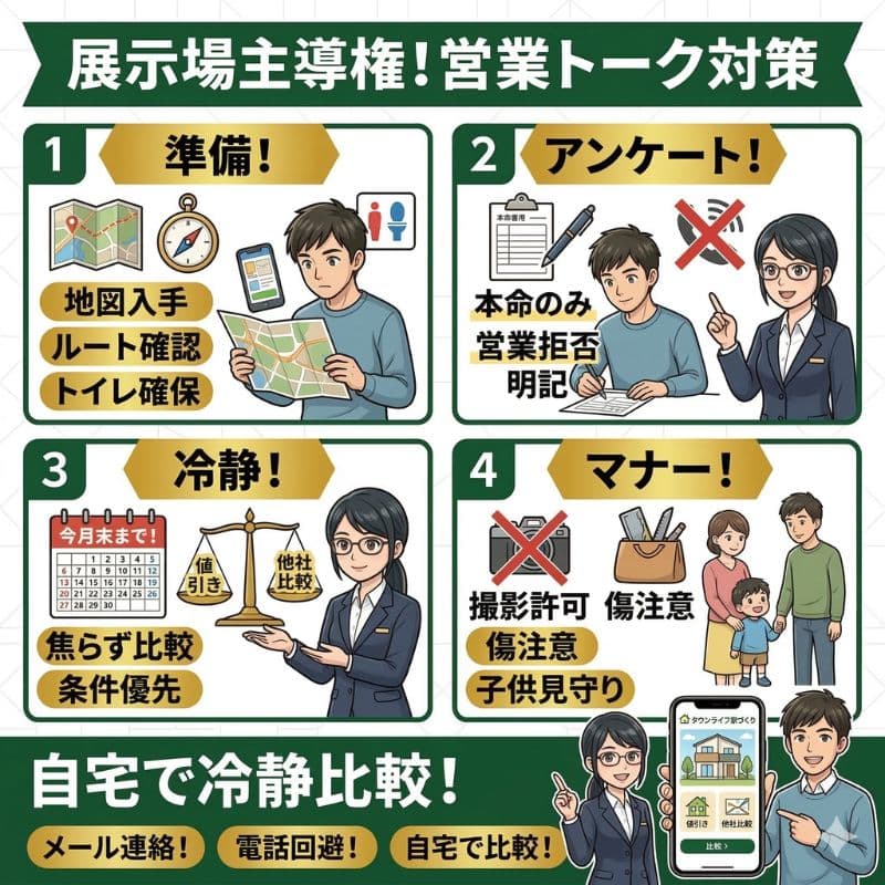住宅展示場での営業トーク対策と効率的な回り方の図解