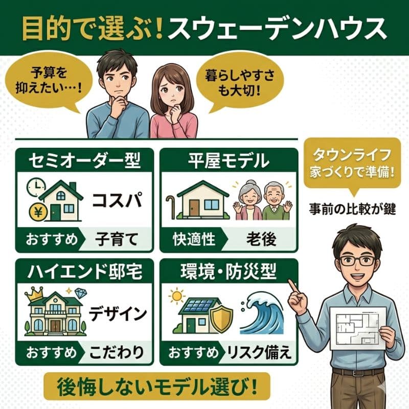 目的で選ぶ!スウェーデンハウスのモデル比較図解。