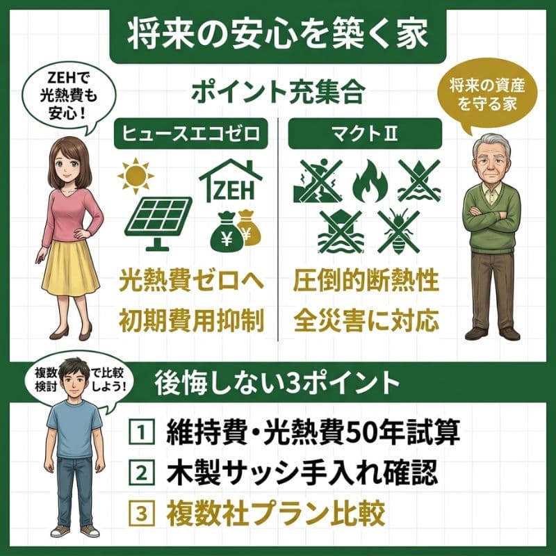 スウェーデンハウスのZEH・防災性能と購入の3ポイントを図解。