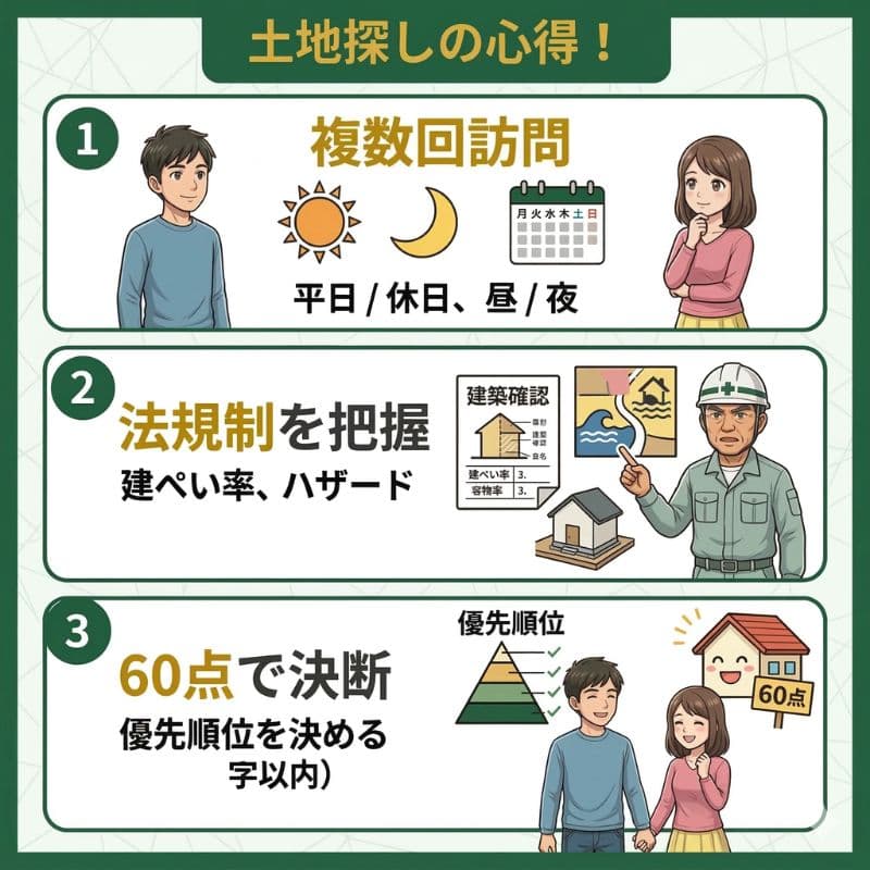 土地探しの心得！訪問、法規制、決断の3ポイント。