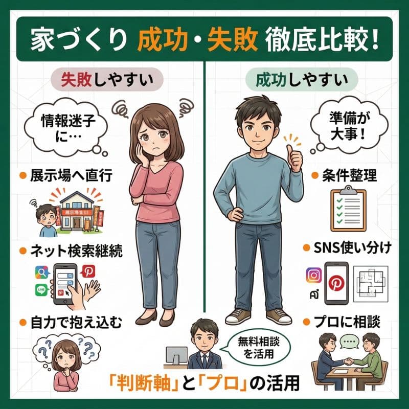 家づくり成功・失敗徹底比較。準備とプロ相談が成功の鍵。