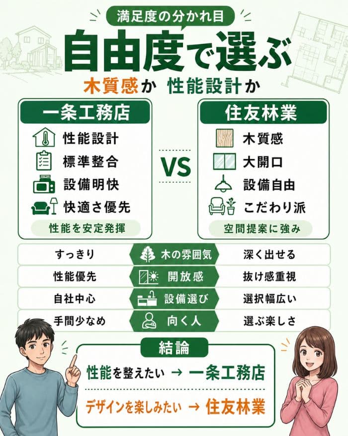 一条工務店と住友林業の設計自由度比較