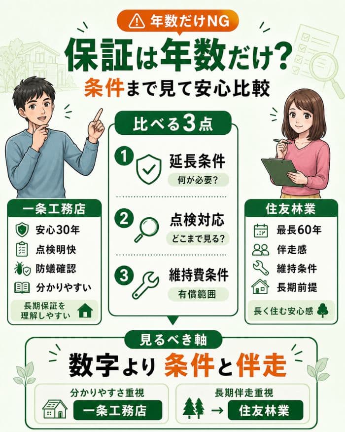 保証年数だけでなく条件を比較する図解