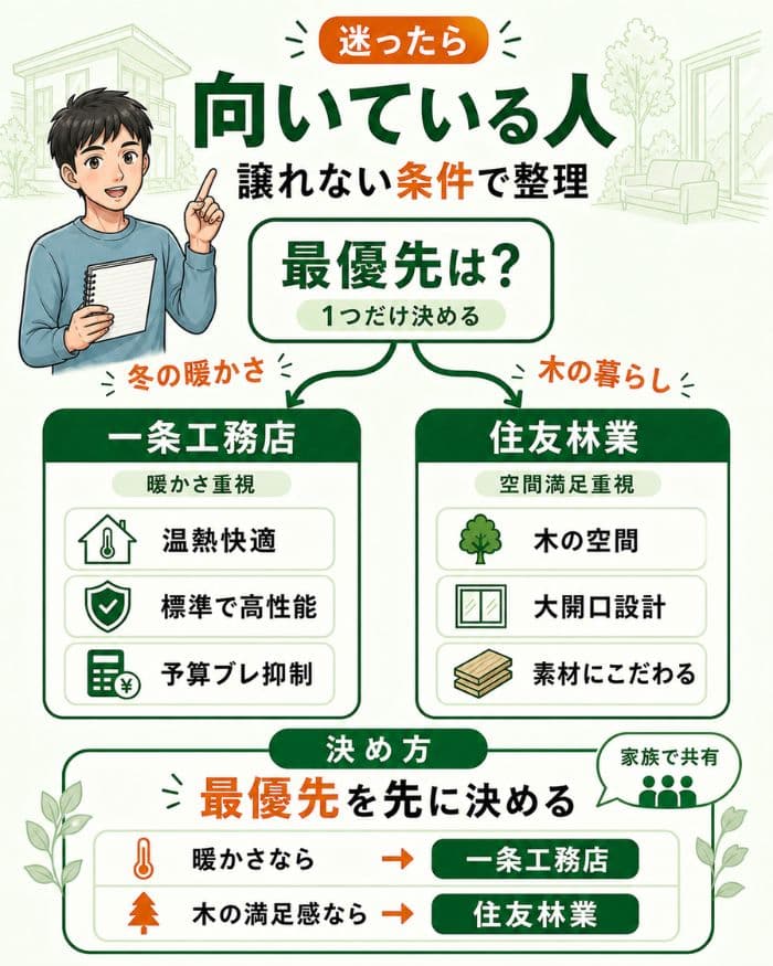 譲れない条件別に向く住宅会社を整理