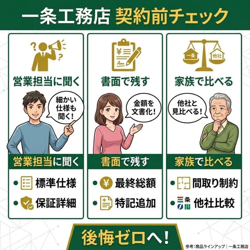 一条工務店 契約前チェック「営業・書面・他社比較」で後悔ゼロ。