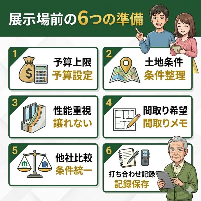 一条工務店の展示場訪問前の6つの準備。予算、性能、間取りなどを整理する。