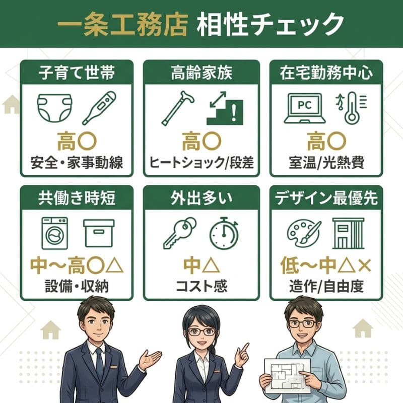 一条工務店の相性チェック。ライフスタイル別の評価とポイント。