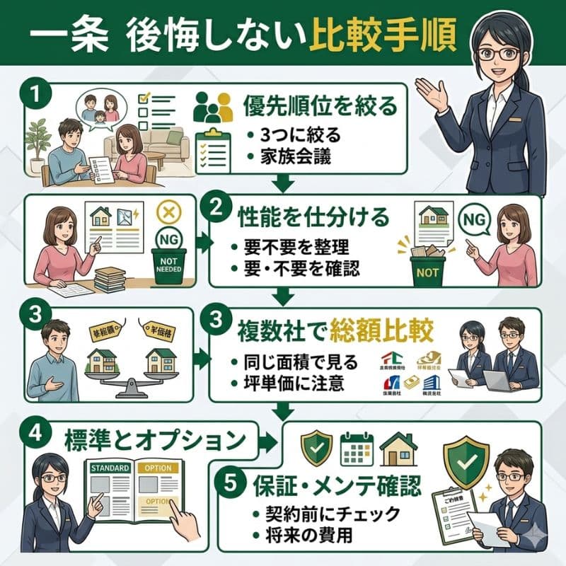 一条工務店の家づくりを後悔しないための比較手順。